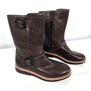 Cole Haan Millbridge‎ Moto Waterproof Boots Women Size 5 Brown Side Zip Buckle